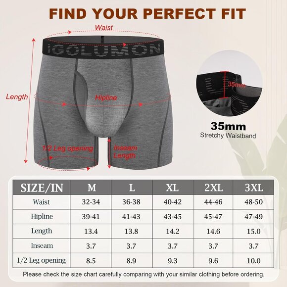 ⚡Men’s Boxer Briefs 7 Pack Breathable Bamboo Rayon Soft Trunks w Pouch - Picture 6 of 7